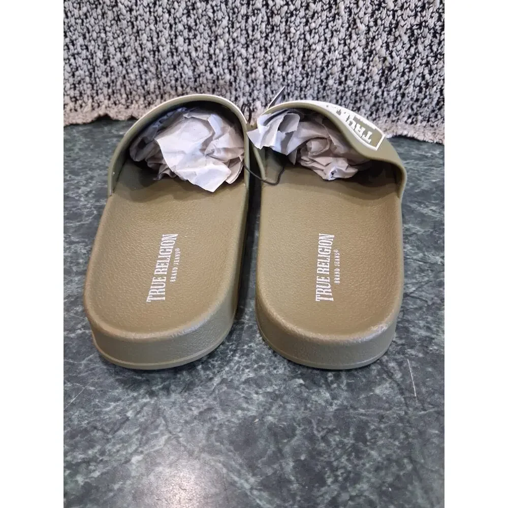 True Religion Olive Green And White Kendrick Slides Men's size 8 Slip On NEW!
